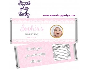 Baptism candy bar wrappers with photo for girl,Christening candy bar wrappers,(1bg)